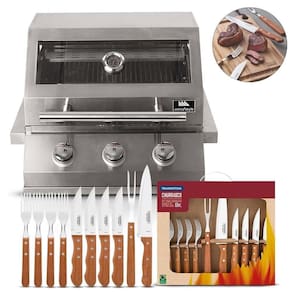 Churrasqueira Embutir 3 Queimadores + Kit Churrasco 10 Peças