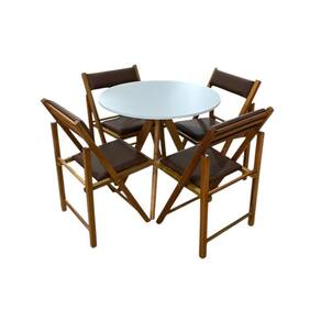 Conjunto Mesa Redonda com 4 Cadeiras Dobráveis Estofadas
