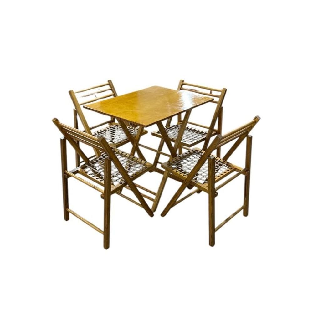Conjunto Dobrável com Mesa de Madeira e 4 Cadeiras com Corda Náutica