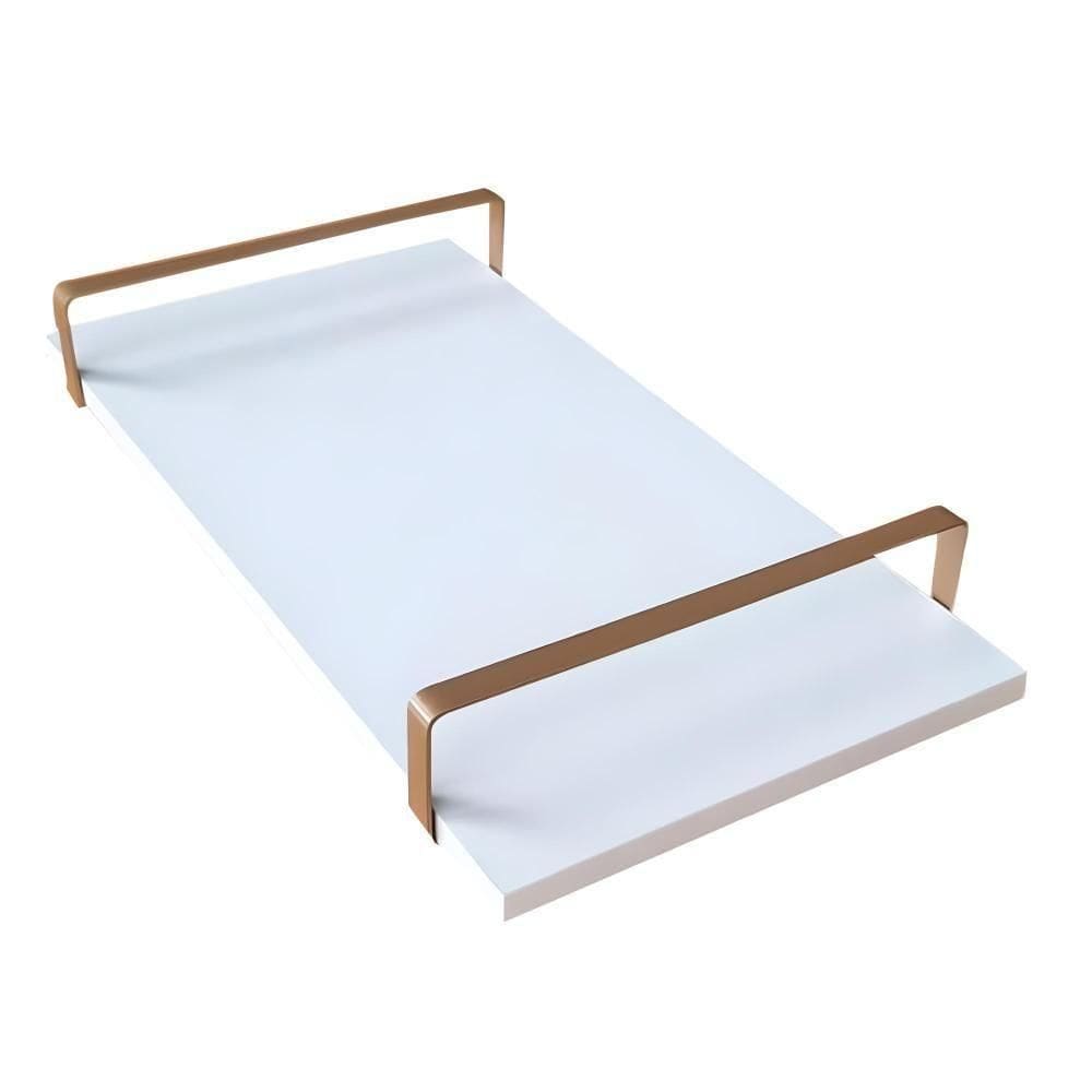 Bandeja Decorativa Branca Com Borda Infinita Alça Cobre