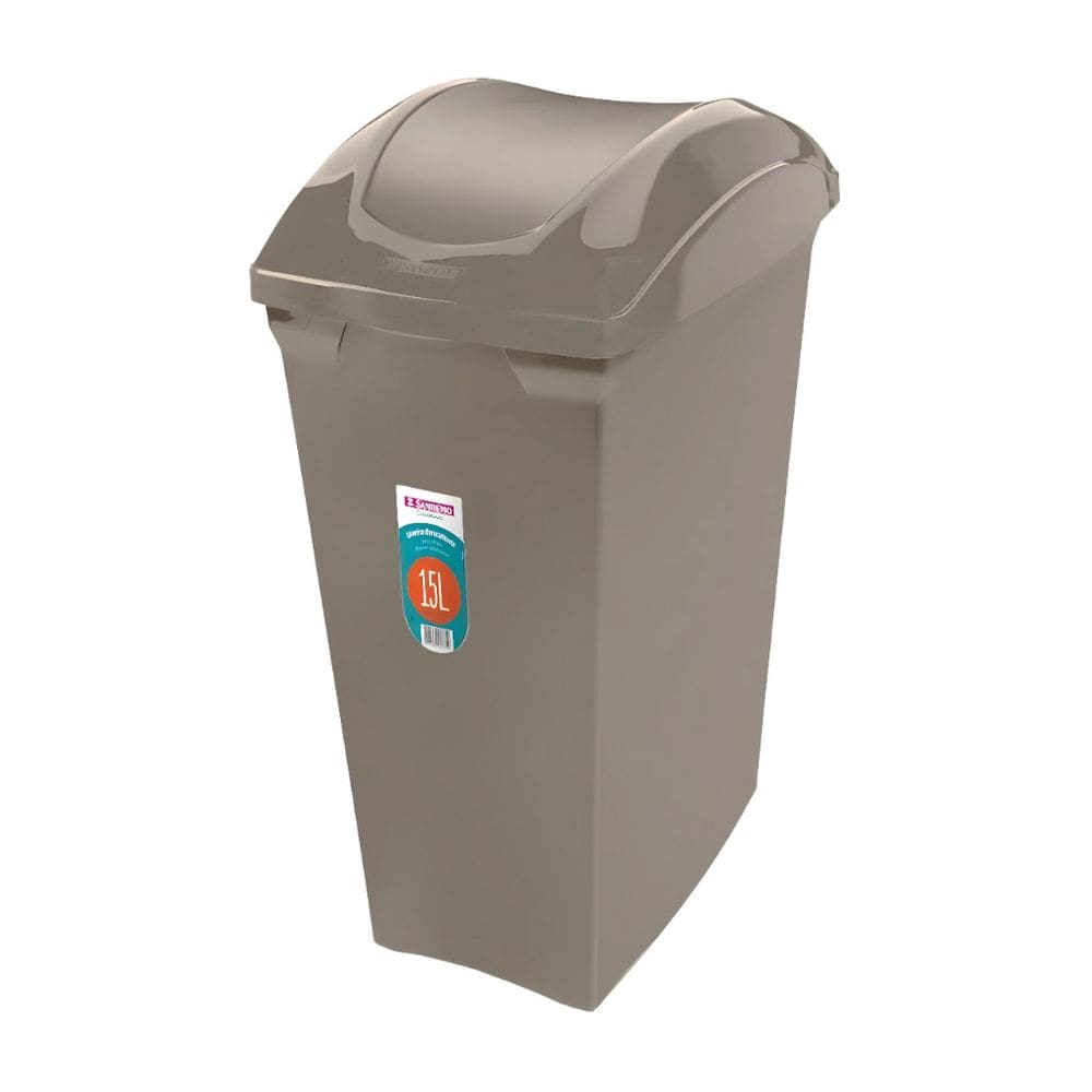 Lixeira Basculante 15 Litros Cesto De Lixo Cozinha Banheiro Cinza Quente - SR62/5 Sanremo