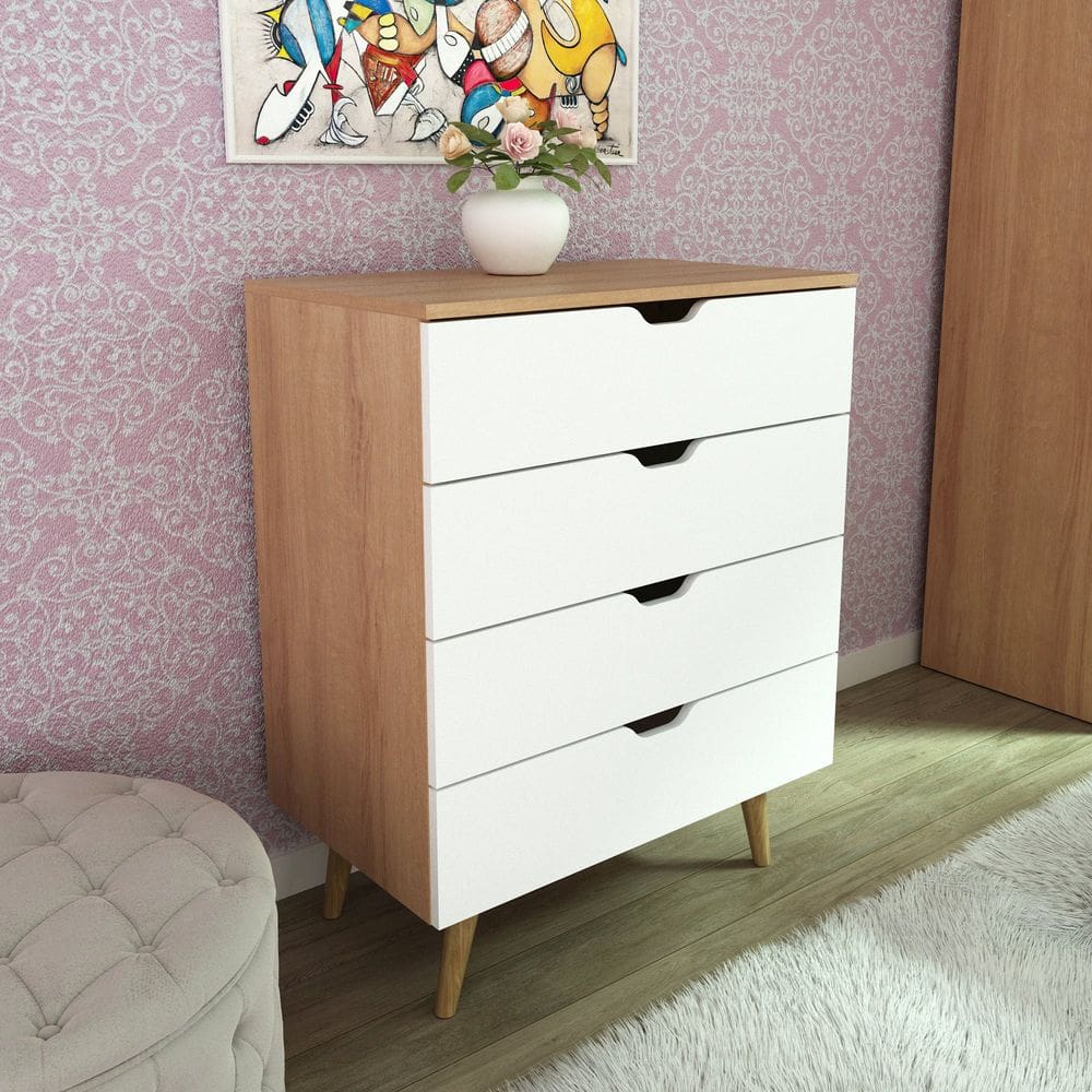 Cômoda de 68x92,5cm com 4 Gavetas e Pé Cônico