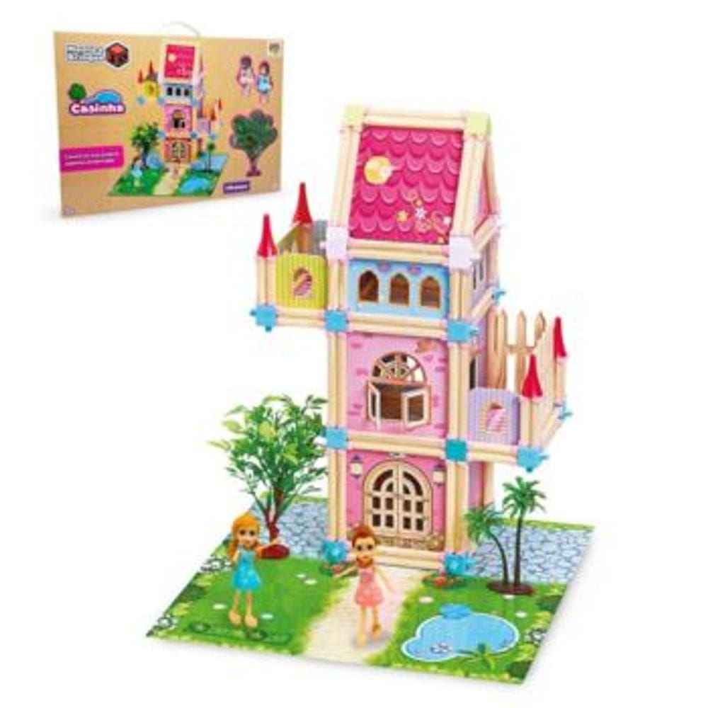 Monte e Brinque 3D Casinha 100 Pecas DM Toys Brinquedo Infantil Recreativo