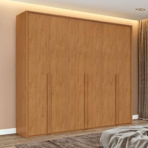 Guarda Roupa Casal 100% Mdf 6 Portas Easy Move 2,40 Amendoa Clean