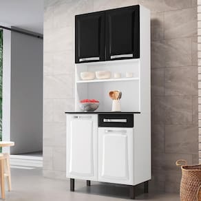 Kit De Cozinha Compacta Branca E Preta Em Aço 4 Portas 1 Gaveta Pratika