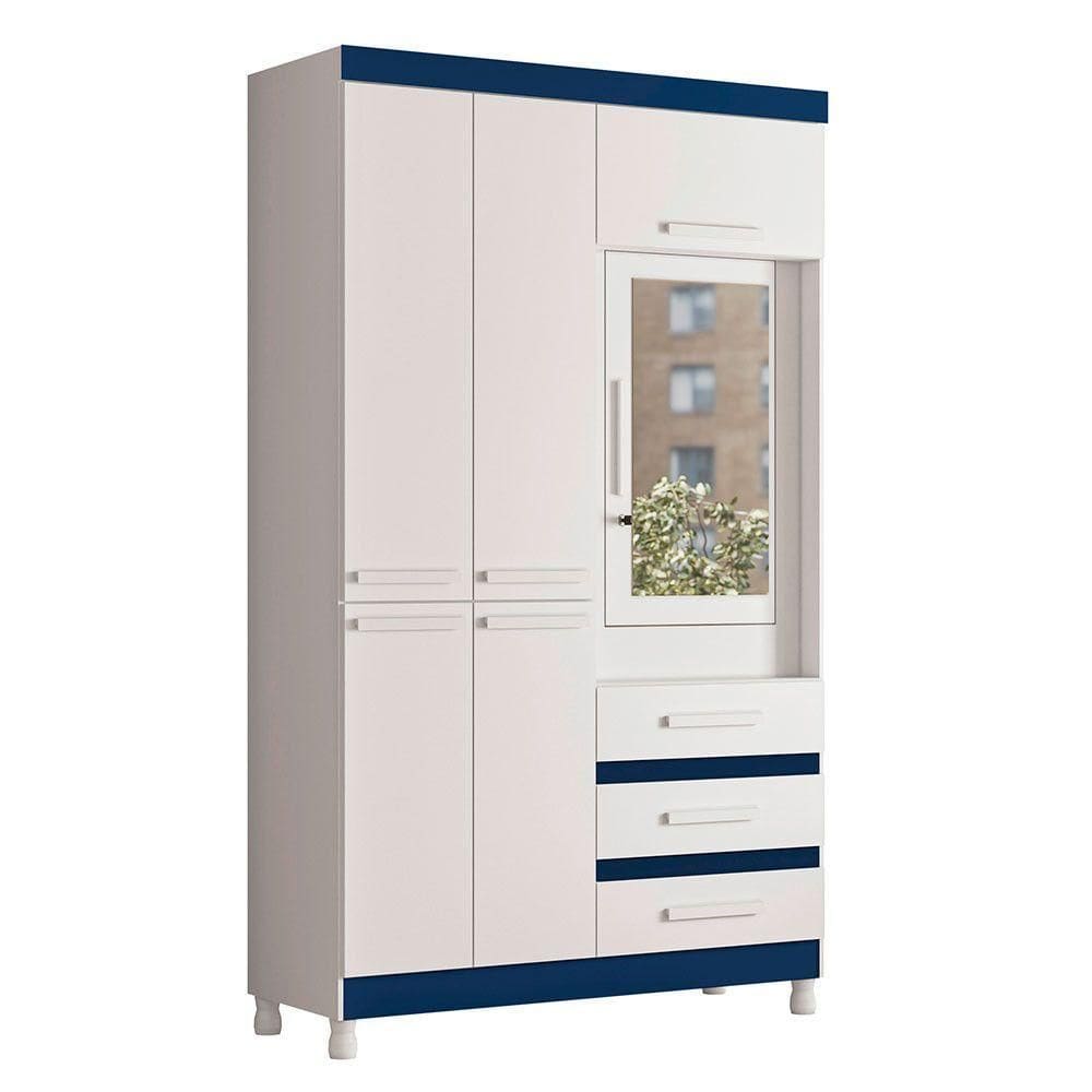 Guarda Roupa Fusion Solteiro 4 Portas Com Espelho Albatroz Quadriflex-branco, Azul, Rosa, Titanium