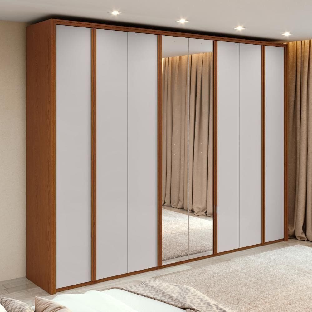 Guarda-roupa Casal 100% Mdf 8 Portas Easy Glow Com Espelhos Frassino/off White
