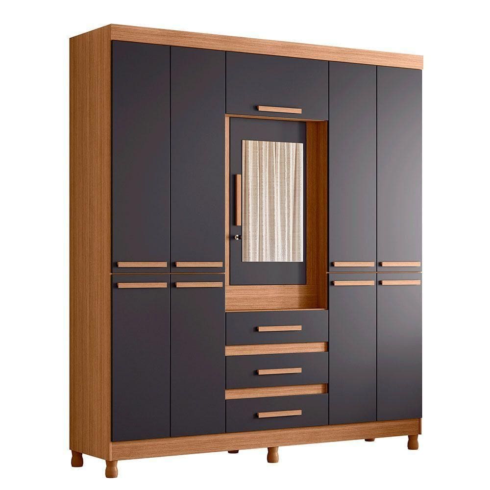 Guarda Roupa Fusion Casal 8 Portas Com Espelho Albatroz Nature/titanium
