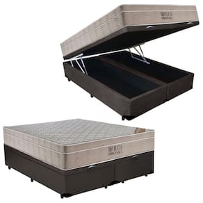 Cama Box Baú Casal Sintético Bipartido + Colchão Ortobom Airtech Molas Ensacadas 138x188x65 Marrom