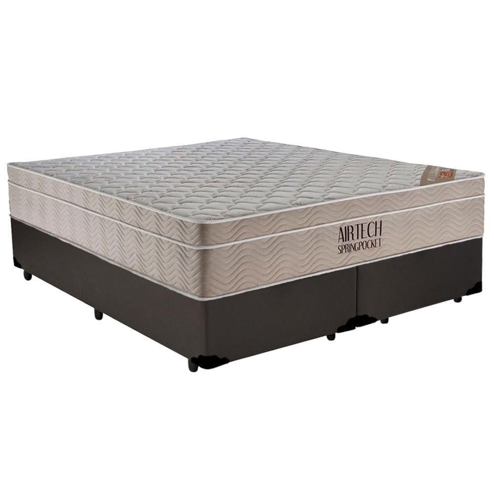 Cama Box Casal Sintético Bipartido + Colchão Ortobom Airtech Molas Ensacadas 138x188x65 Marrom