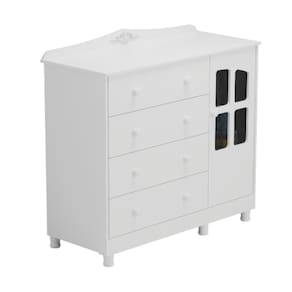 Cômoda Infantil Elô Peroba Branco Em 100% Mdf 1 Porta Vidro Branco