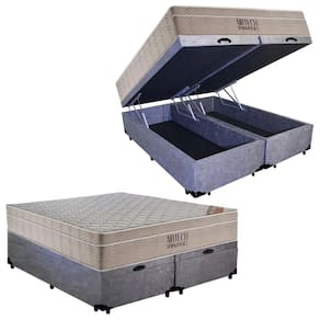 Cama Box Baú Casal Suede Bipartido + Colchão Ortobom Airtech Molas Ensacadas 138x188x65 Cinza