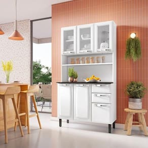 Kit De Cozinha Compacta Branco Em Aço 6 Portas 3 Vidros 2 Gavetas Pratika