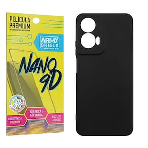 Capa Preta Para Moto G35 + Película de Cerâmica 9D - Armyshield