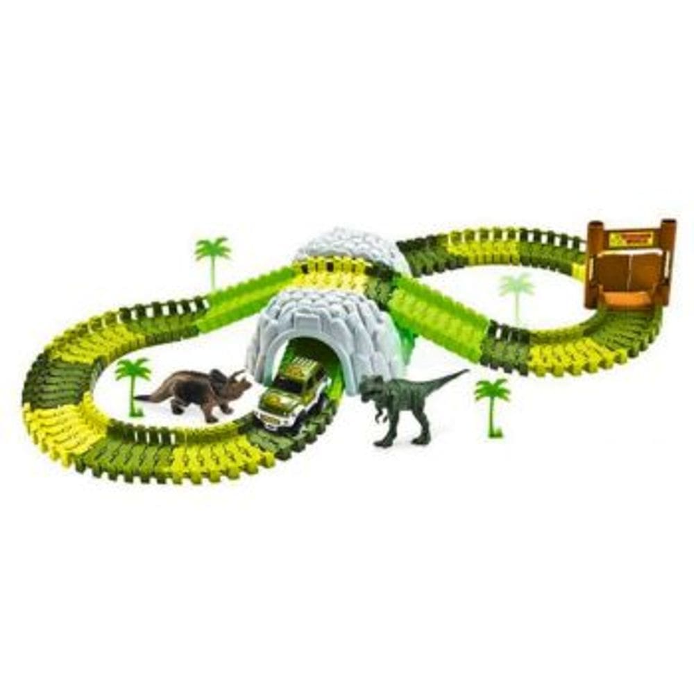 Pista Dinossauro Track com Tunel Acessorios 109 Pecas DM Toys Carrinho Brinquedo Infantil Recreativo