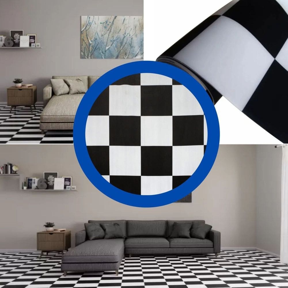 Piso Vinílico em Rolo 0,7mm 2m X 25m Kapazi - caixa com 50m2 - Preto/Branco