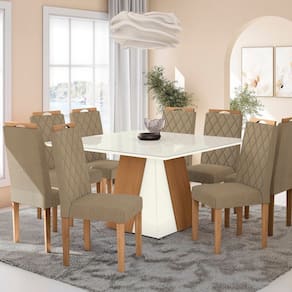 Conjunto para Sala de Jantar Mesa com 8 Cadeiras Dalia Euca/Cinza