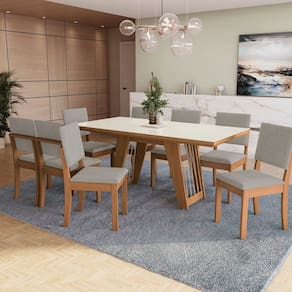 Conjunto para Sala de Jantar Mesa com 8 Cadeiras Cinara Canela/Cinza