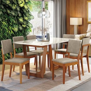 Conjunto Mesa Clara com 6 Cadeiras em Madeira Maciça Amendoa