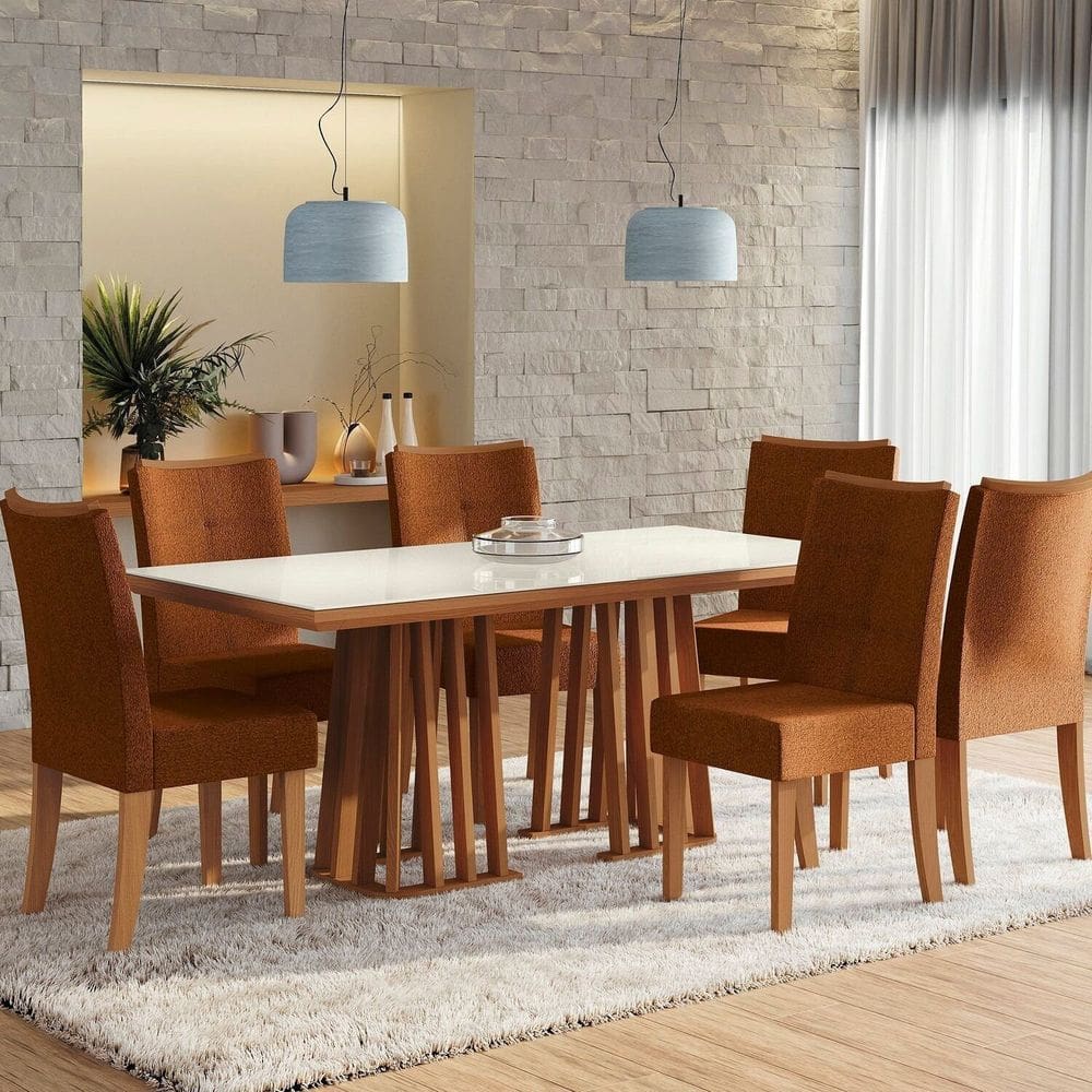 Conjunto para Sala de Jantar Mesa com 6 Cadeiras Alteia Canela/Terracota