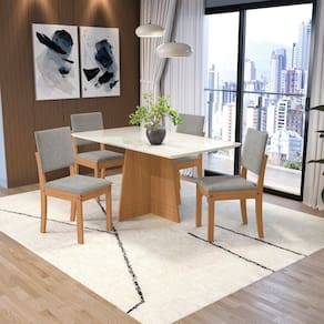 Conjunto para Sala de Jantar Mesa com 4 Cadeiras Canela/Cinza