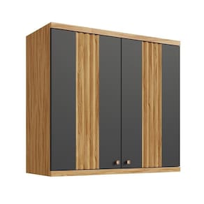 Armário para Cozinha Aéreo 100% Mdf Noruega Espresso Móveis Amêndoa/Cinza