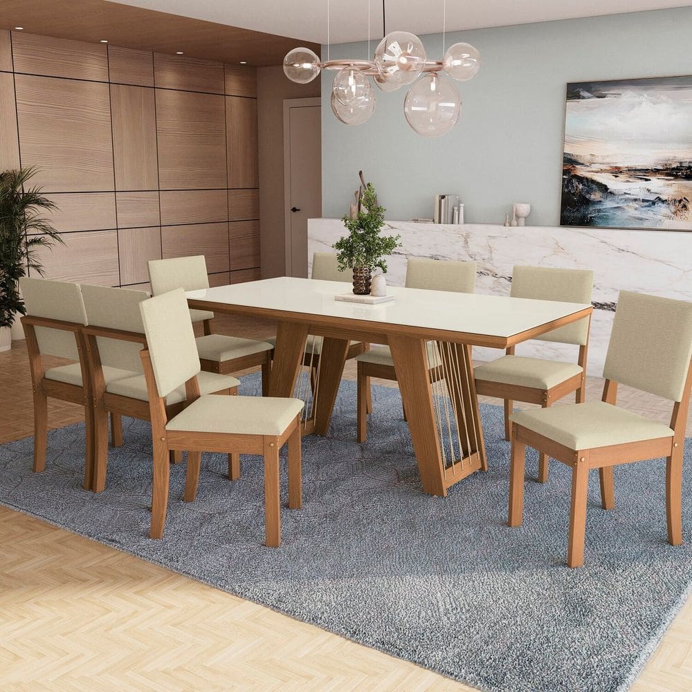 Conjunto para Sala de Jantar Mesa com 8 Cadeiras Canela/ Bege