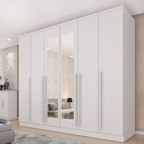 Guarda-Roupa Casal 6 Portas 8 Gavetas Puxador MDF 270cmcom Espelho Portugal Espresso Móveis Neve