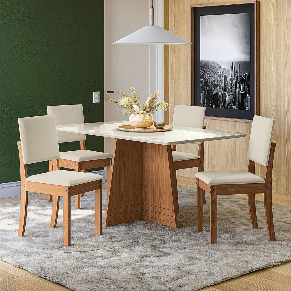 Conjunto para Sala de Jantar Mesa com 4 Cadeiras Canela/Areia