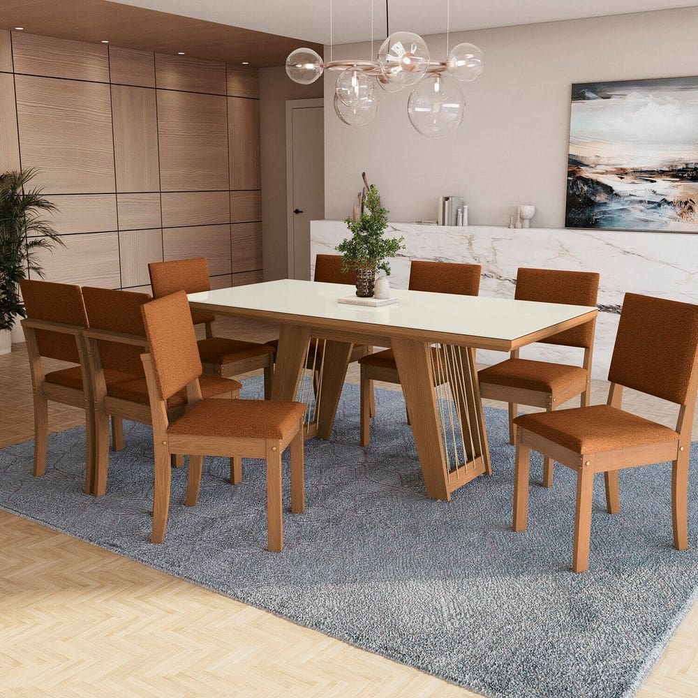 Conjunto para Sala de Jantar Mesa com 8 Cadeiras Cinara Canela/Terracota