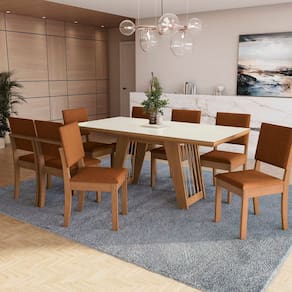 Conjunto para Sala de Jantar Mesa com 8 Cadeiras Cinara Canela/Terracota