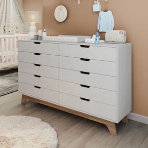 Cômoda para Quarto Infantil 10 Gavetas 100% Mdf Alice Branco/ Freijo