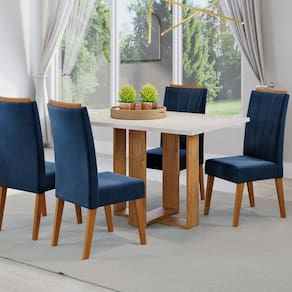 Conjunto Sala de Jantar com 4 Cadeiras Safira Mel / Blonde / Azul