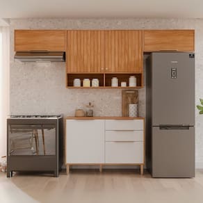 Cozinha Compacta 4 Peças 100% Mdf Divina Cinamomo / Branco