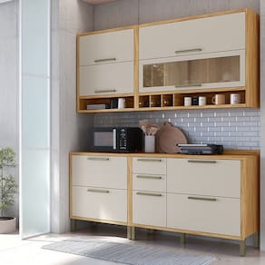 Cozinha Compacta 4 Peças Vicenza Espresso Móveis Amêndoa/Off-White
