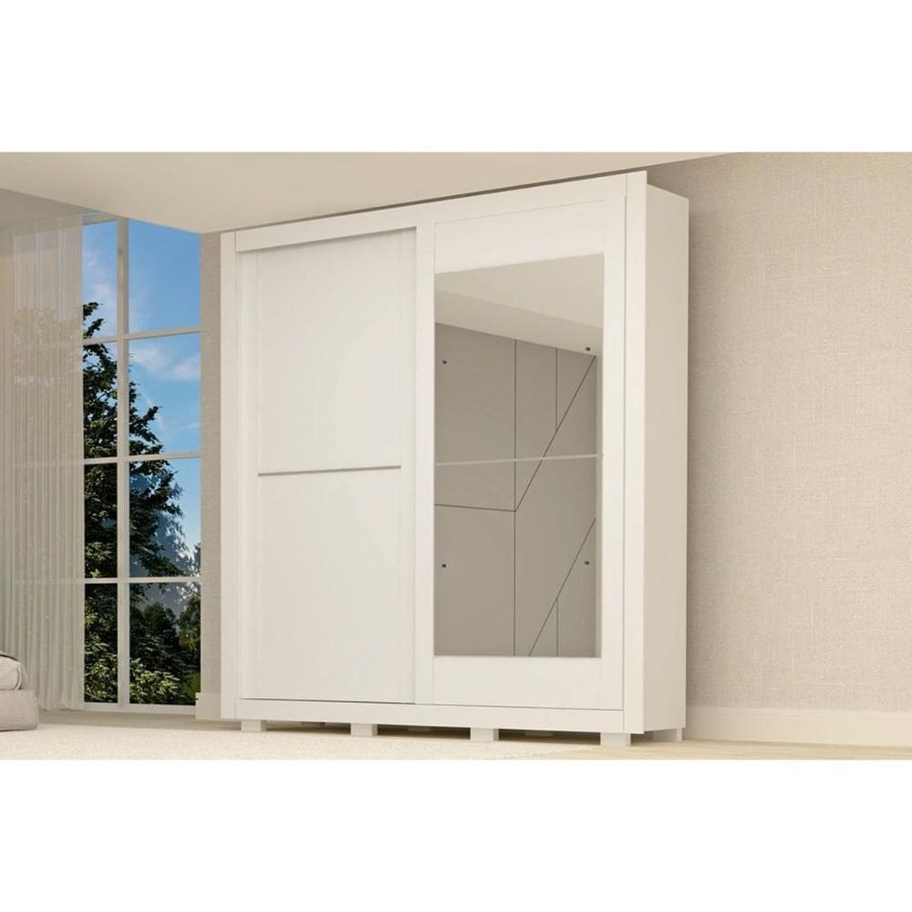 Guarda Roupa Casal 2 Portas de Correr (1 c/ Espelho) e 3 Gavetas Nicole Branco - ACP