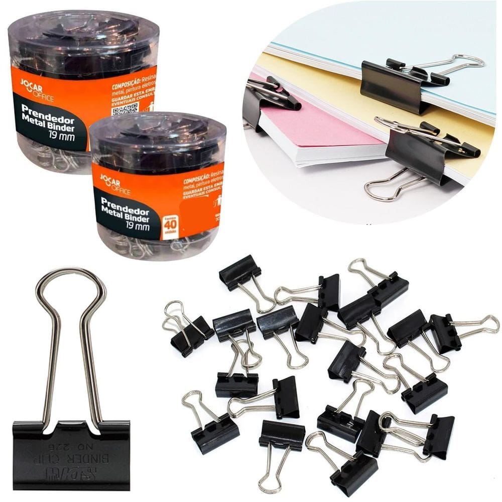Prendedor Clips De Papel Grampo Presilha Binder 19Mm C/80Un