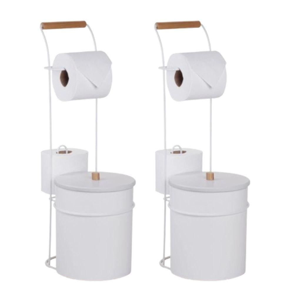 Kit 2 Suportes De Chão Papel Higiênico E Lixeira Com Tampa
