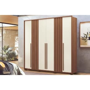 Guarda Roupa Casal 6 Portas e 4 Gavetas c/ Pés Coimbra Jatoba/Areia - Santos Andirá