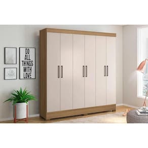 Guarda Roupa Casal 6 Portas e 3 Gavetas Prático Amêndola/Off White - Demóbile