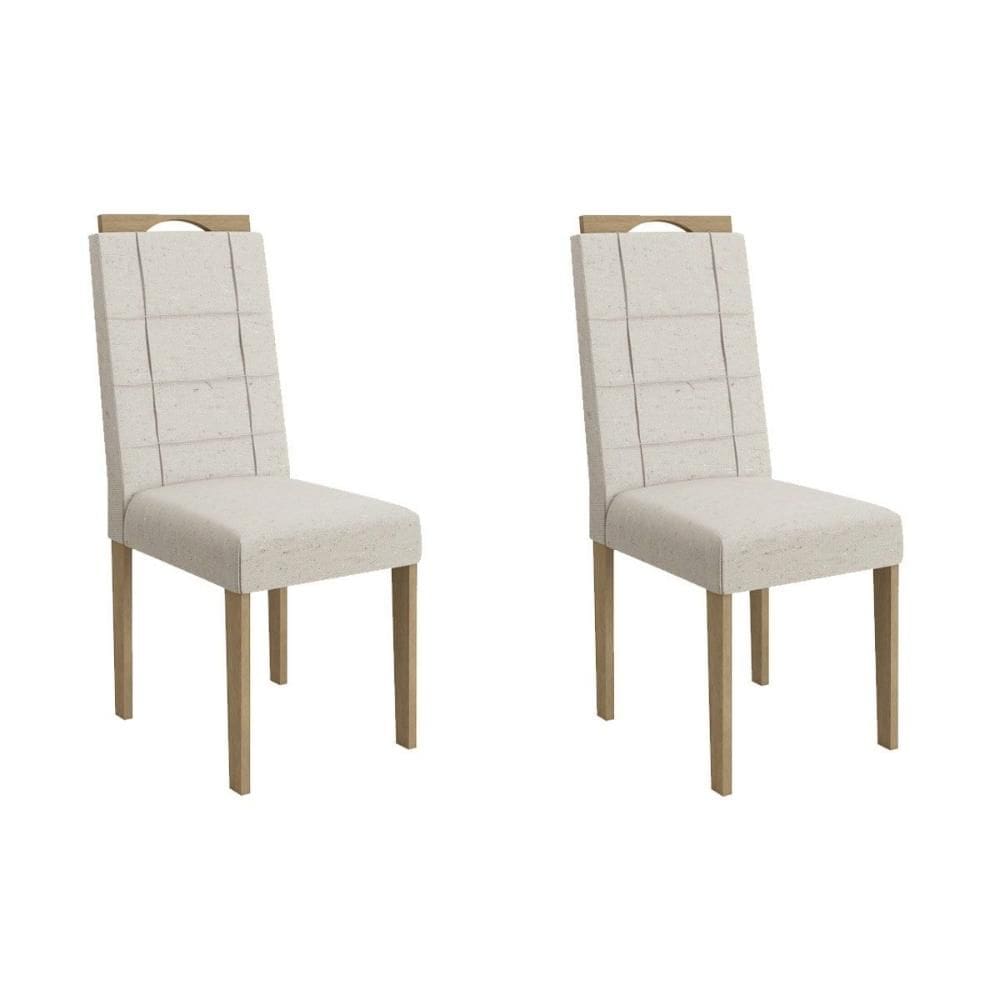 Cadeira Sala de Jantar Flora 2CAD150 Madeirado Kit 2 Un Carvalho/Linho Bege Caqui - Kappesberg