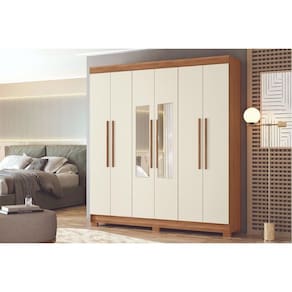 Guarda Roupa Casal 6 Portas (2 c/ Espelho) e 2 Gavetas c/ Pés Toledo Jatoba/Areia - Santos Andirá