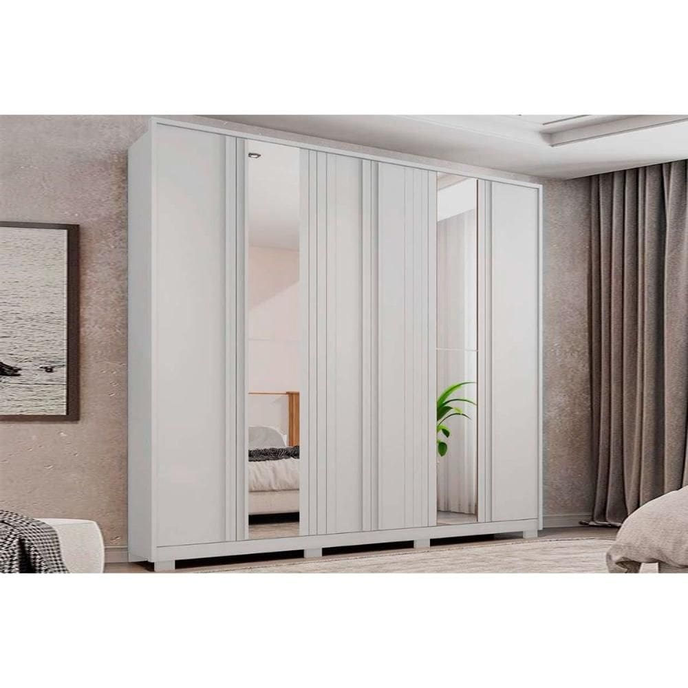 Guarda Roupa Casal 6 Portas (2 c/ Espelho) e 4 Gavetas Mozart Lux Branco - Caemmun