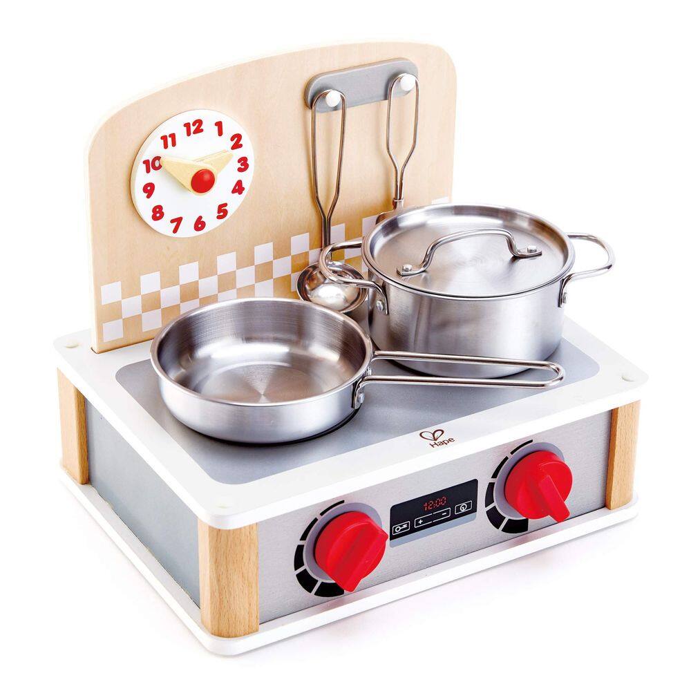 Conjunto de cozinha e churrasqueira Hape Wooden 2 em 2 Pretend Role Play Kids