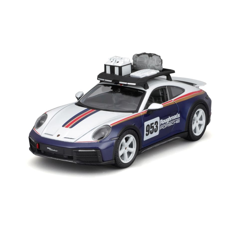Veículo de corrida Bburago 2023 Porsche 911 Dakar escala 1/24 Met