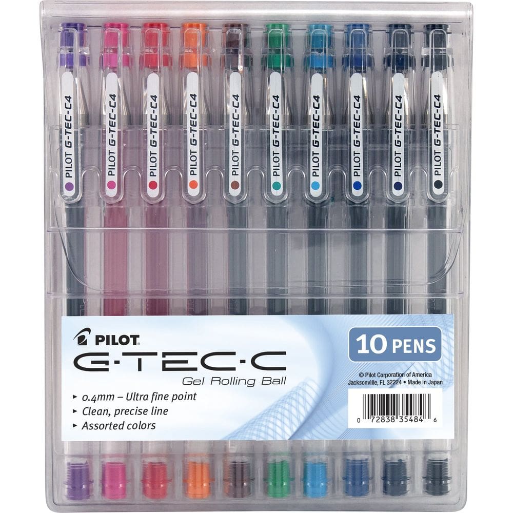 Canetas esferográficas de tinta gel PILOT G-Tec-C Ultra Fine de 0,4 mm, pacote com 10