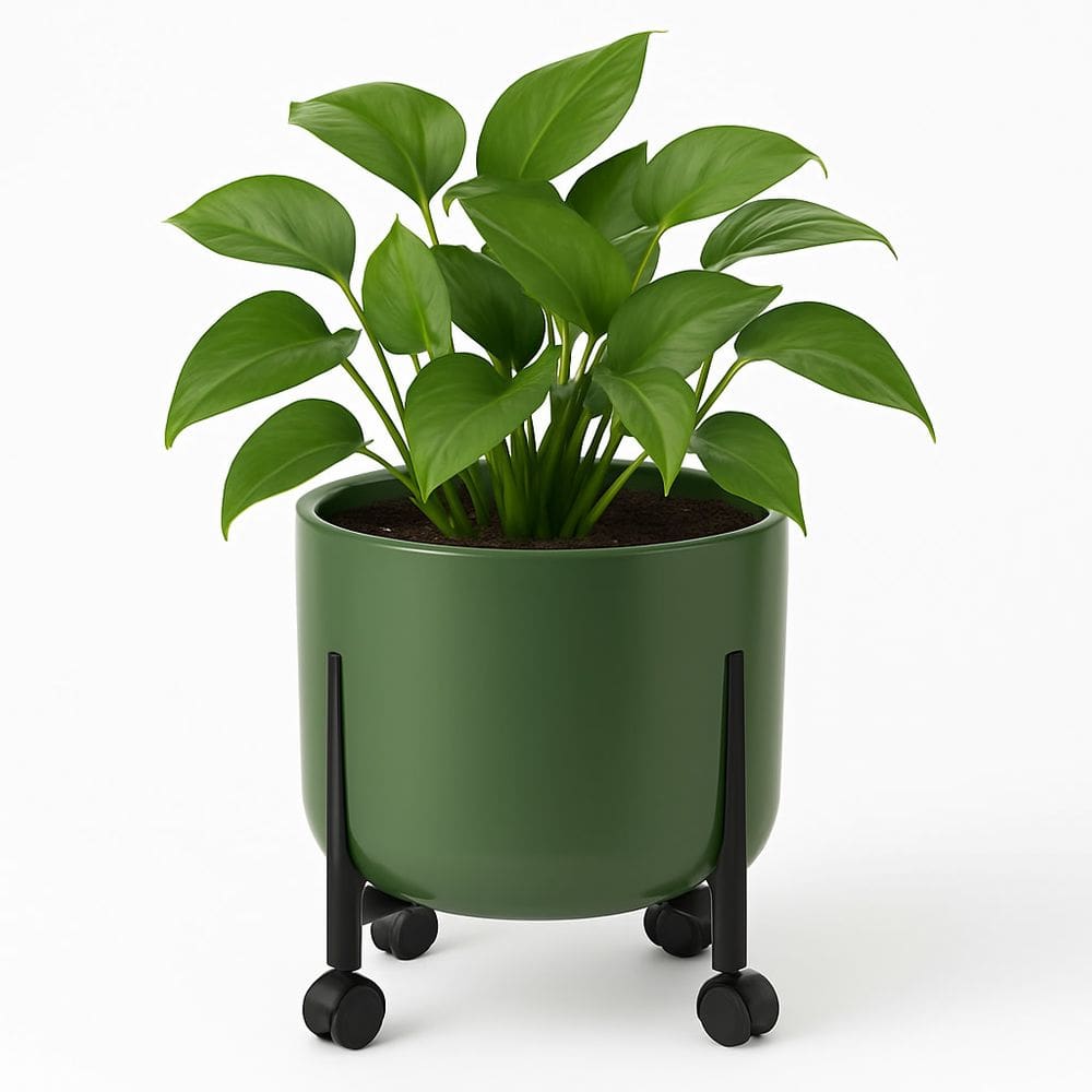 Vaso De Plantas 33cm Decorativo Cachepô 16l Pé Com Rodinha Verde Musgo