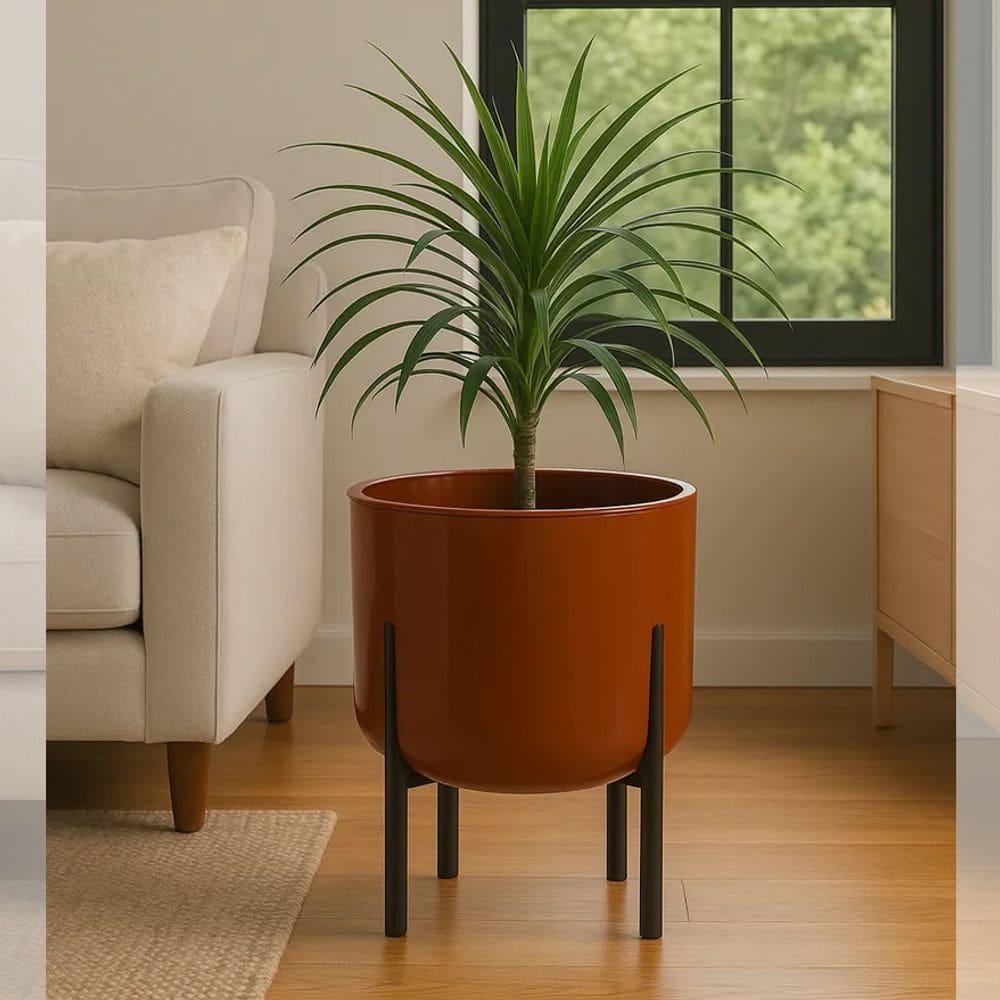 Vaso De Plantas 33cm Decorativo Cachepô 16l Pé Com Rodinha Marrom Vermelho Terracota