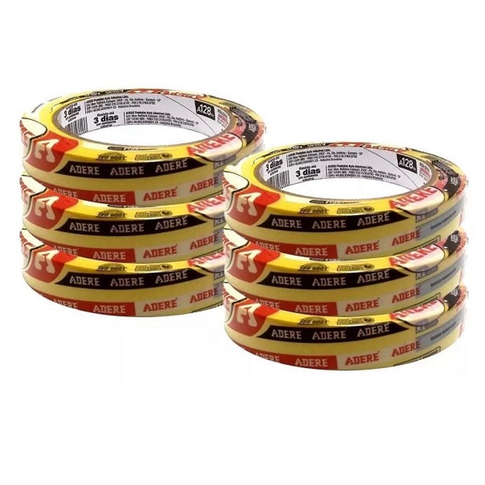 Kit 6 Fita Crepe Automotiva Amarela 18MM X 40M Adere