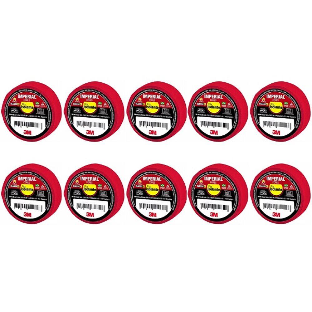 Kit 10 Fita Isolante 3M Imperial 18MM X 20M Vermelha